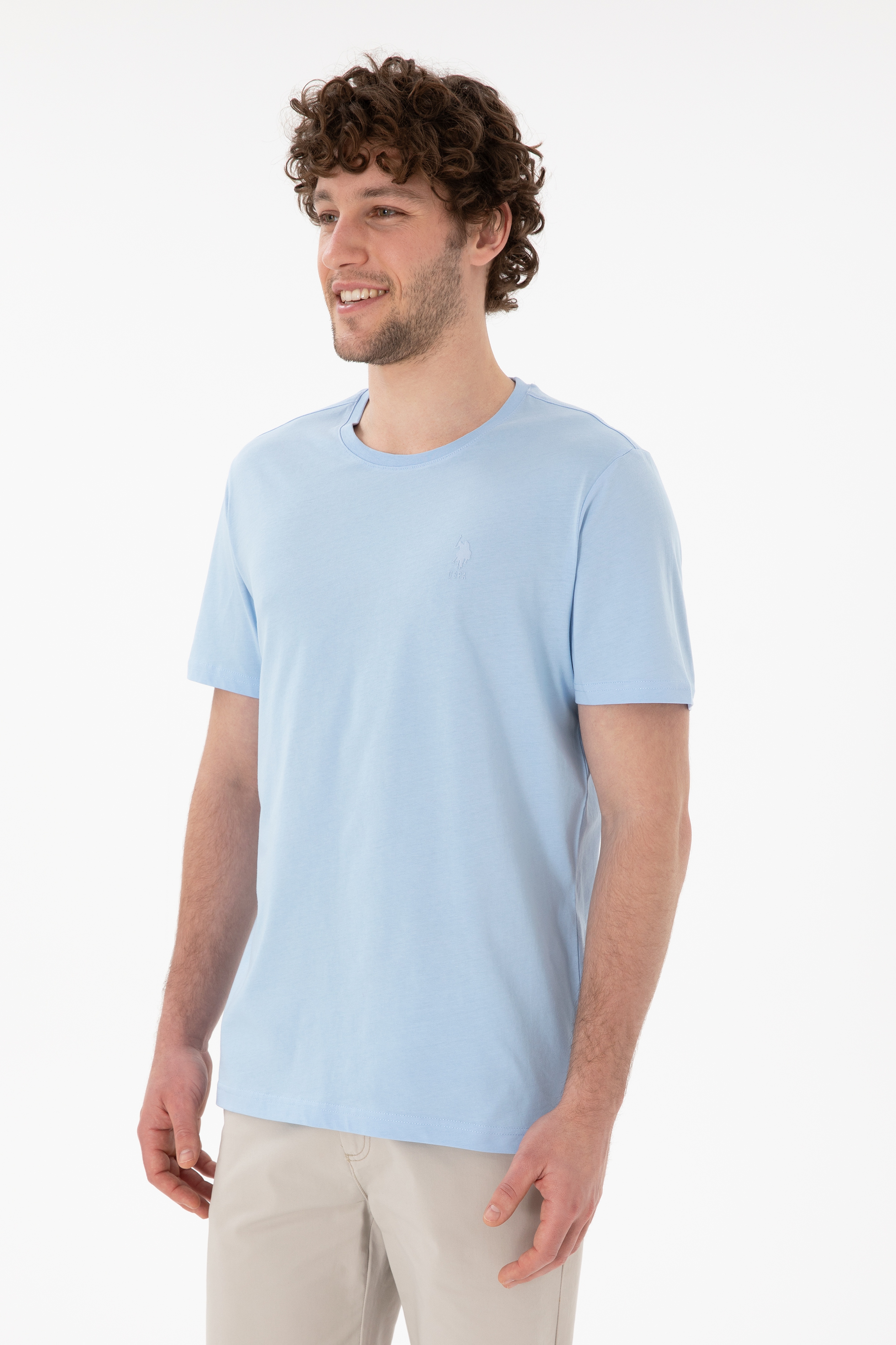 Erkek Regular Fit Bisiklet Yaka Mavi Basic Tişört - Image 2
