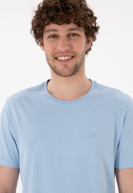 Erkek Regular Fit Bisiklet Yaka Mavi Basic Tişört - 50305924131