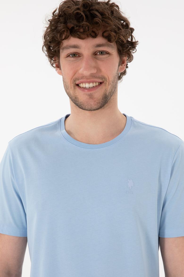 Erkek Regular Fit Bisiklet Yaka Mavi Basic Tişört - 50305924131