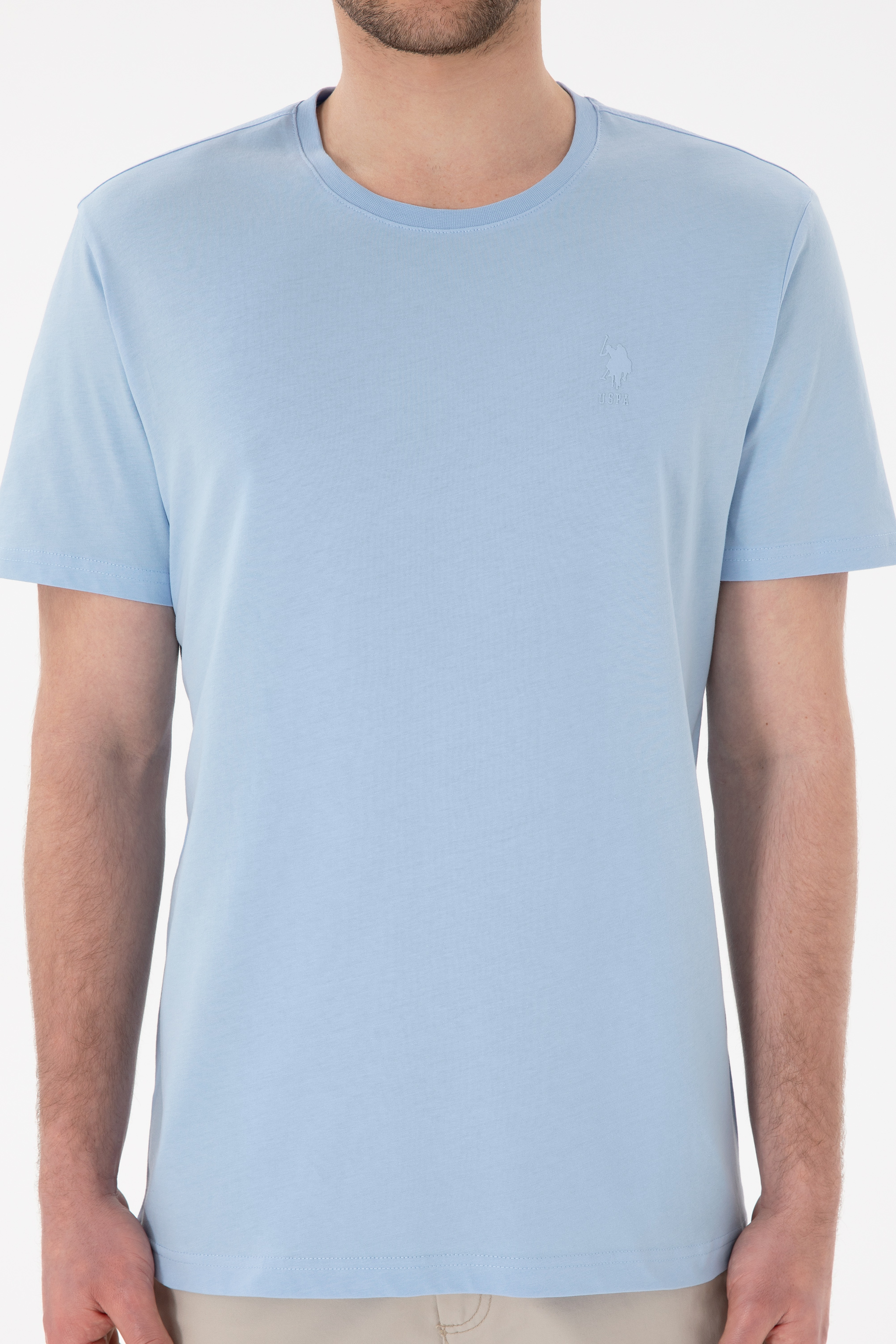 Erkek Regular Fit Bisiklet Yaka Mavi Basic Tişört - Image 7