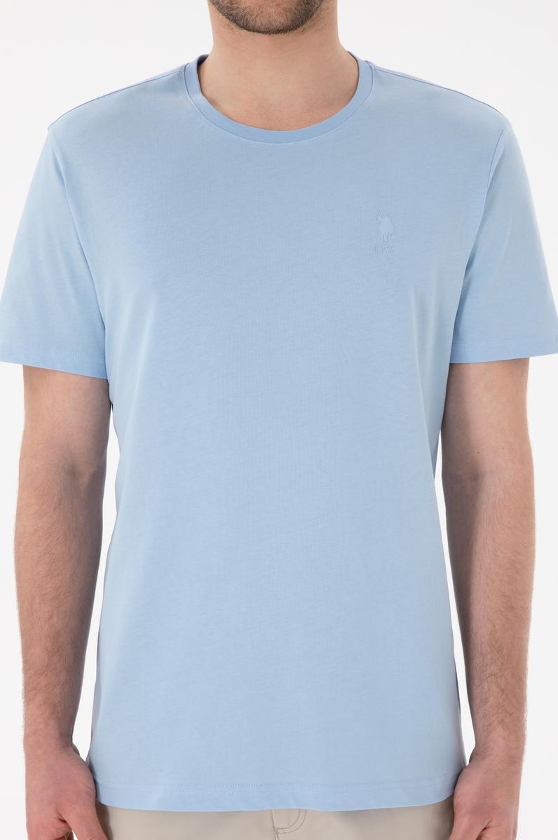 Erkek Regular Fit Bisiklet Yaka Mavi Basic Tişört