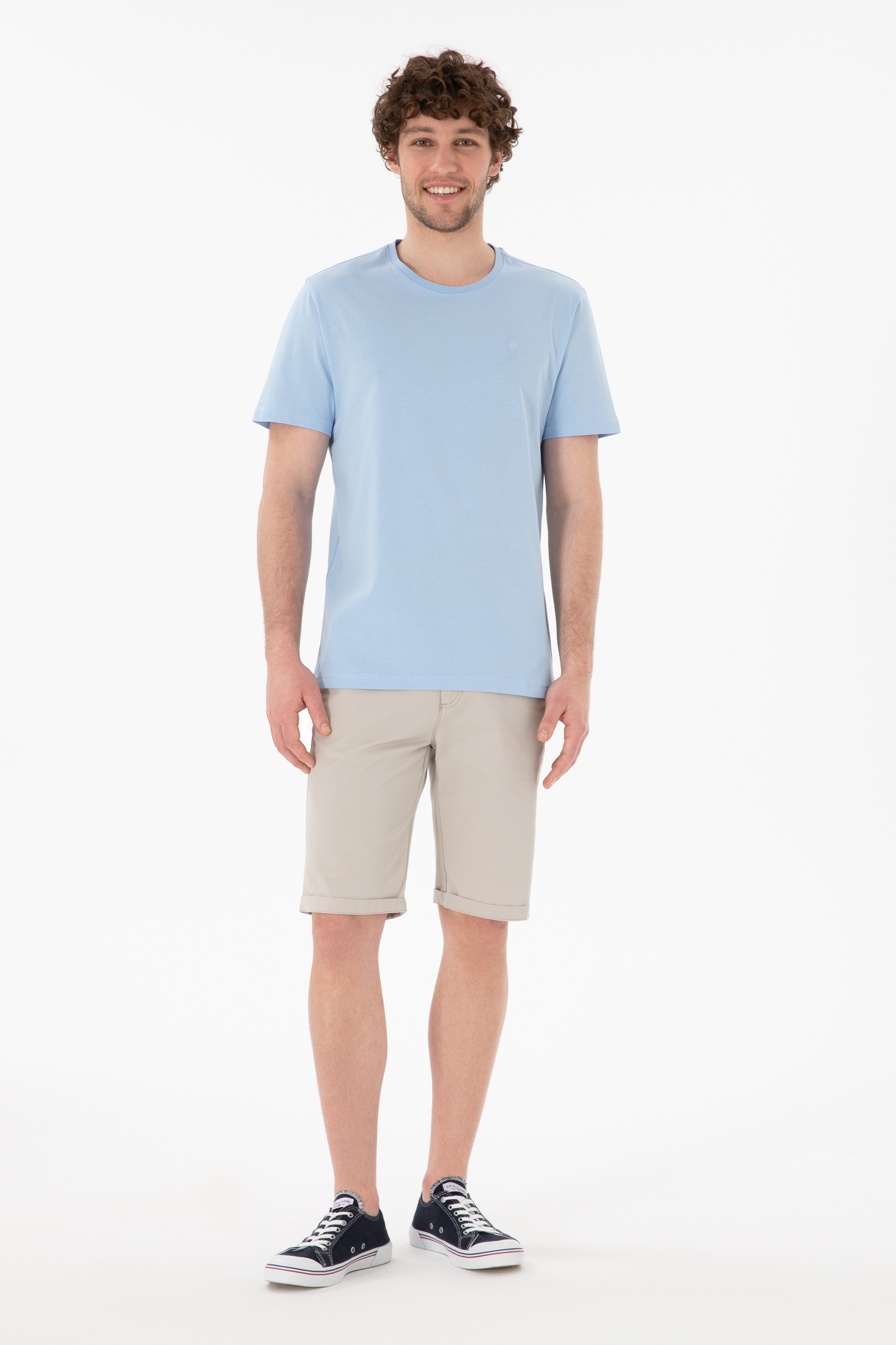 Erkek Regular Fit Bisiklet Yaka Mavi Basic Tişört