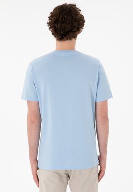 Erkek Regular Fit Bisiklet Yaka Mavi Basic Tişört - 50305924131