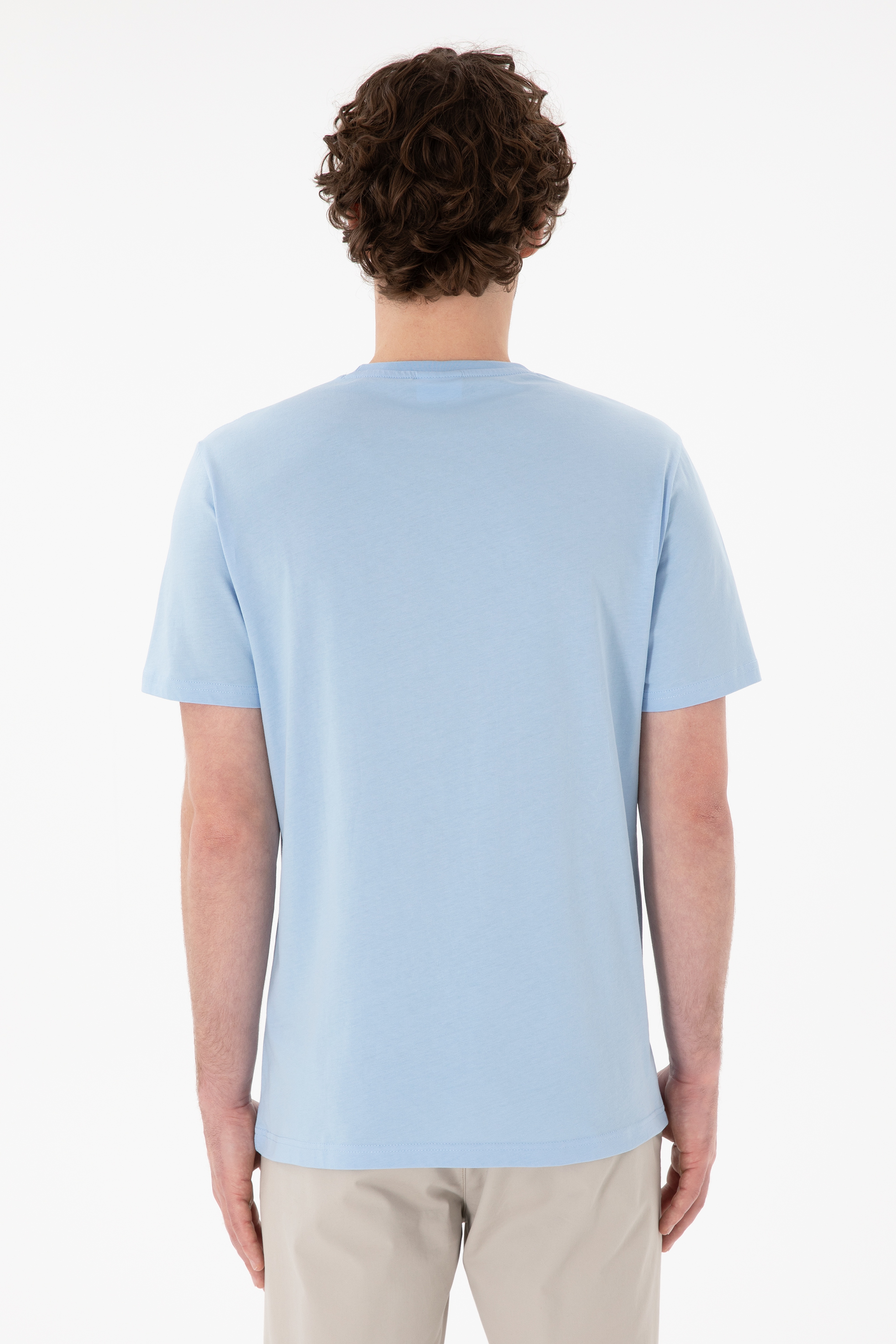 Erkek Regular Fit Bisiklet Yaka Mavi Basic Tişört - Image 6
