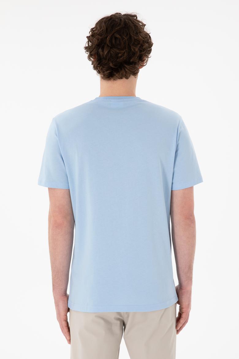 Erkek Regular Fit Bisiklet Yaka Mavi Basic Tişört - 50305924131