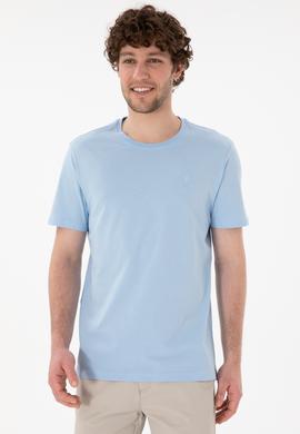 Erkek Regular Fit Bisiklet Yaka Mavi Basic Tişört - 50305924131