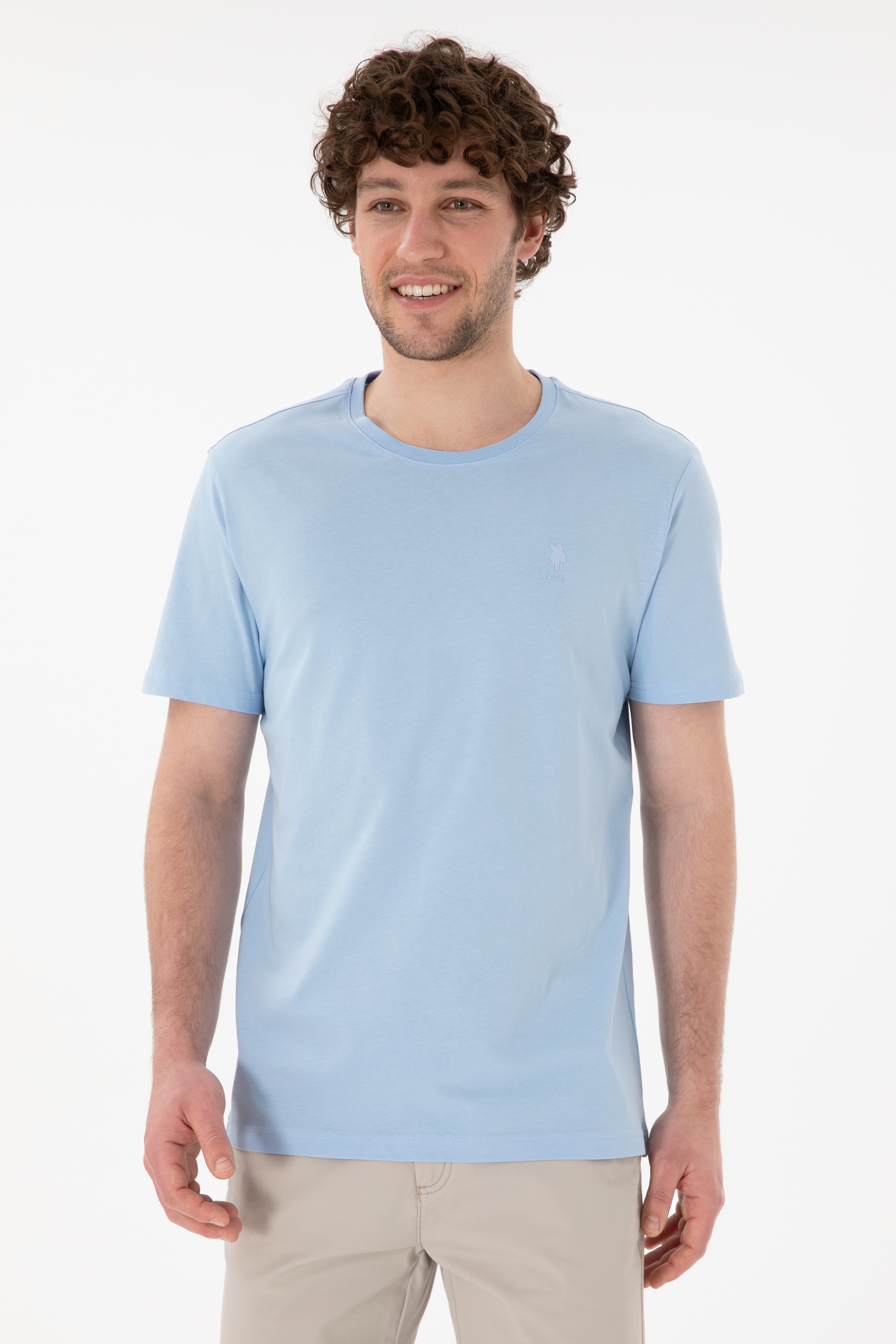 Erkek Regular Fit Bisiklet Yaka Mavi Basic Tişört - Image 4