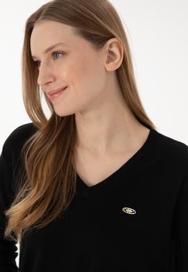 Kadın Siyah V Yaka Basic Kazak - 50293543026