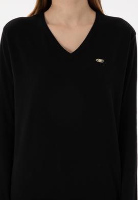 Kadın Siyah V Yaka Basic Kazak - 50293543026