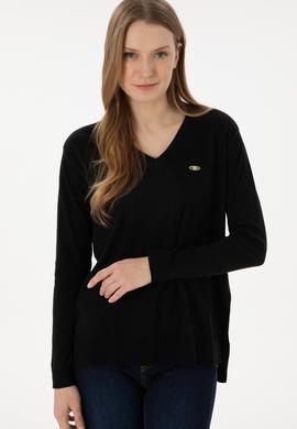 Kadın Siyah V Yaka Basic Kazak - 50293543026