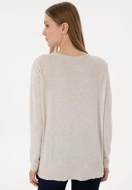 Kadın Taş Melanj V Yaka Basic Kazak - 50293543039