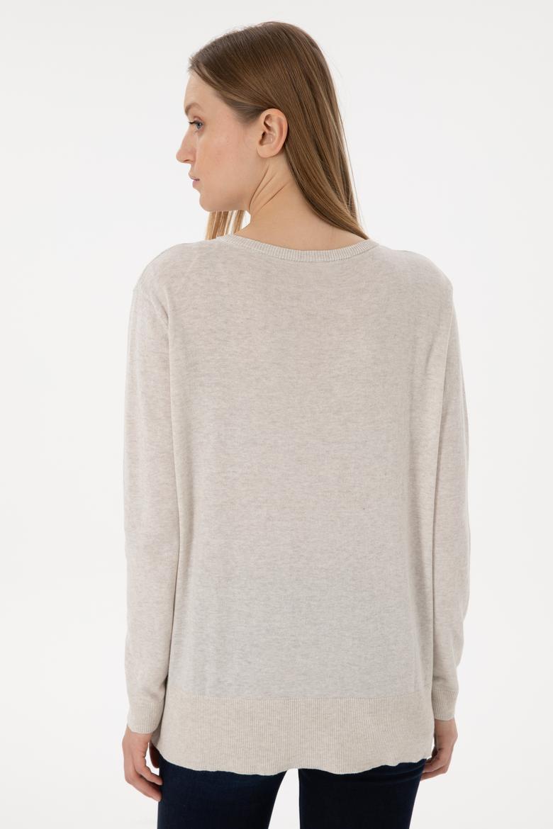 Kadın Taş Melanj V Yaka Basic Kazak - 50293543039