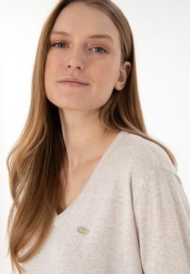 Kadın Taş Melanj V Yaka Basic Kazak - 50293543039