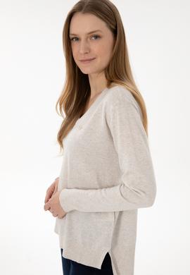 Kadın Taş Melanj V Yaka Basic Kazak - 50293543039