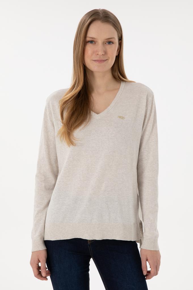 Kadın Taş Melanj V Yaka Basic Kazak