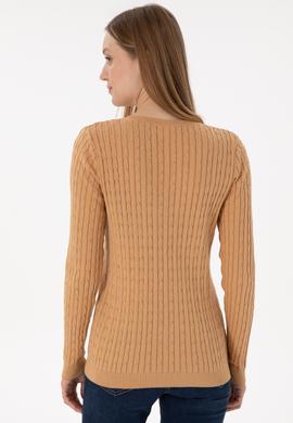 Kadın Camel V Yaka Basic Kazak - 50293561062