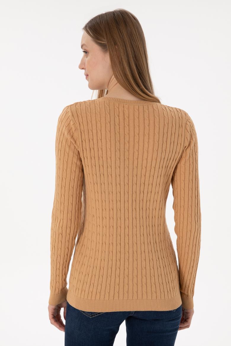 Kadın Camel V Yaka Basic Kazak - 50293561062