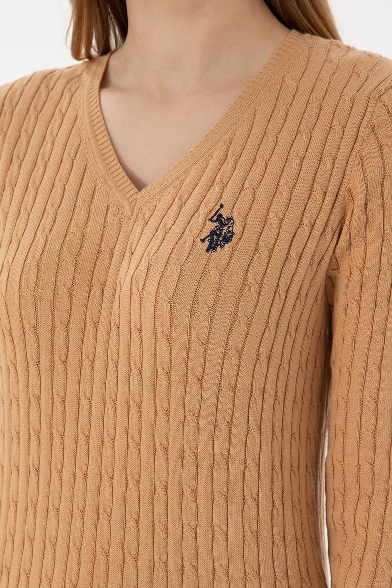 Kadın Camel V Yaka Basic Kazak - 50293561062