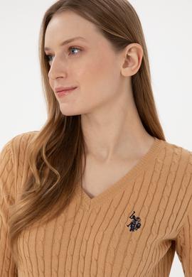 Kadın Camel V Yaka Basic Kazak - 50293561062