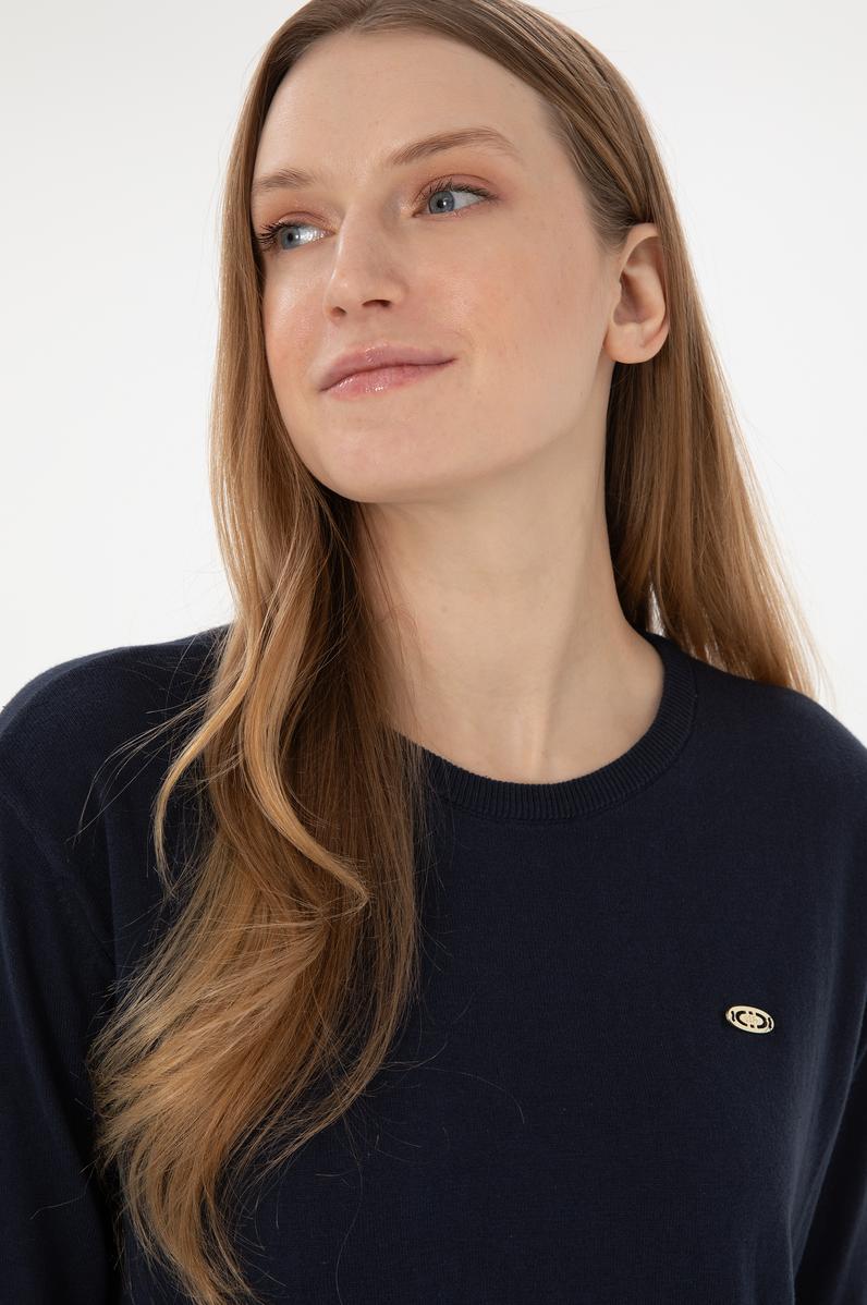 Kadın Lacivert Bisiklet Yaka Basic Kazak