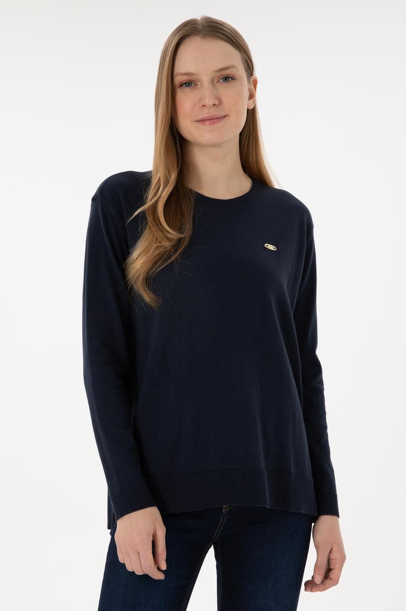 Kadın Lacivert Bisiklet Yaka Basic Kazak