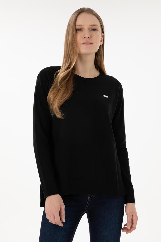 Kadın Siyah Bisiklet Yaka Basic Kazak