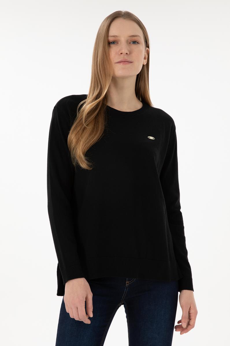 Kadın Siyah Bisiklet Yaka Basic Kazak