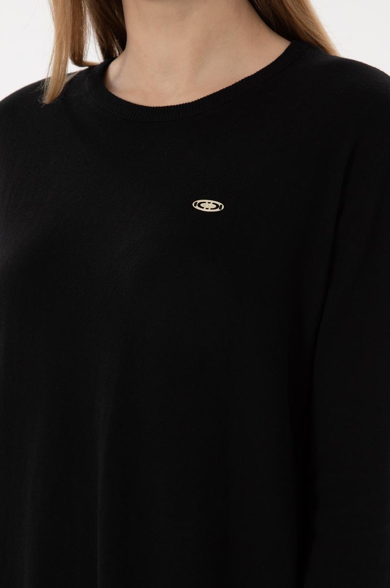 Kadın Siyah Bisiklet Yaka Basic Kazak