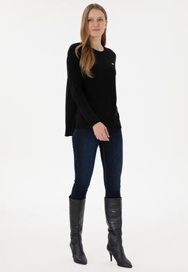 Kadın Siyah Bisiklet Yaka Basic Kazak - 50293510031