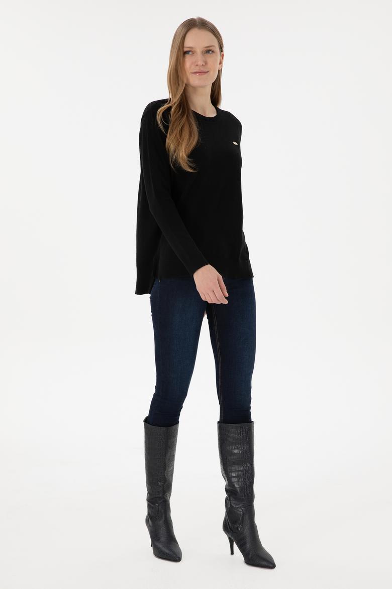 Kadın Siyah Bisiklet Yaka Basic Kazak - 50293510031