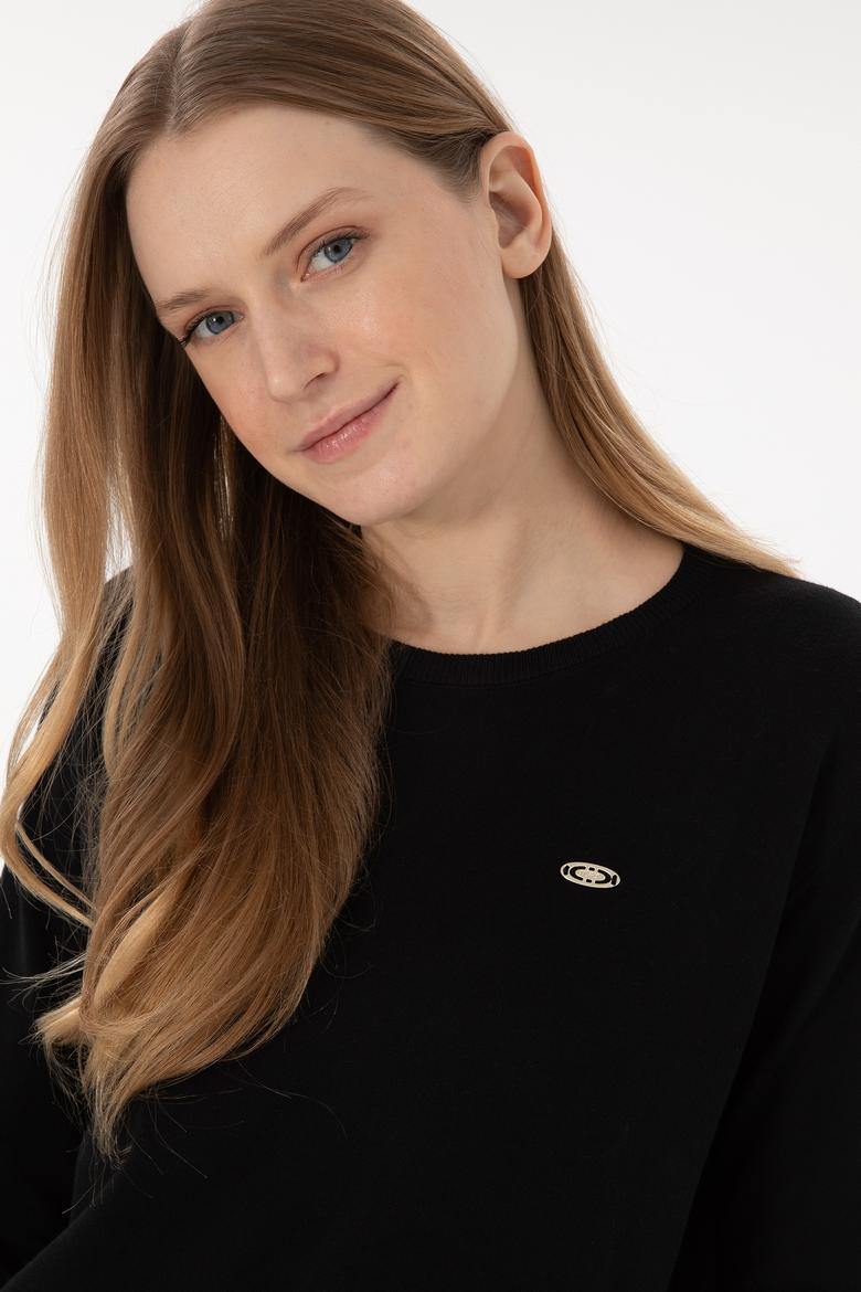 Kadın Siyah Bisiklet Yaka Basic Kazak - 50293510031