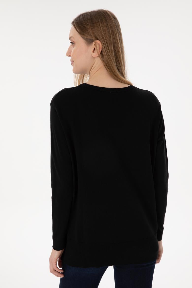 Kadın Siyah Bisiklet Yaka Basic Kazak - 50293510031