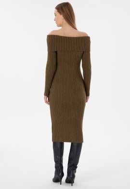 Kadın Haki Midi Boy Triko Elbise - 50293031013
