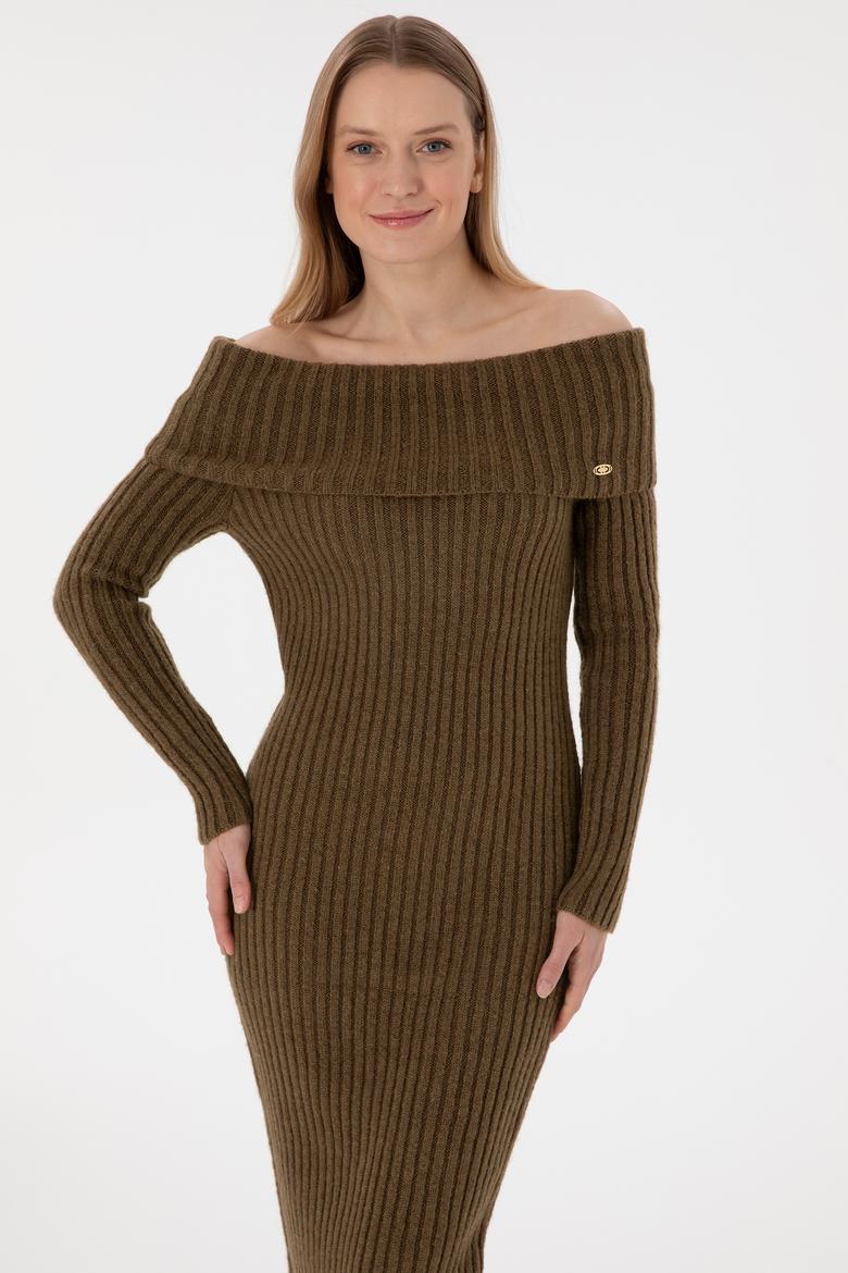 Kadın Haki Midi Boy Triko Elbise - 50293031013