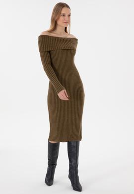 Kadın Haki Midi Boy Triko Elbise - 50293031013