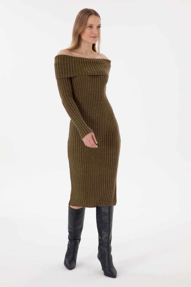 Kadın Haki Midi Boy Triko Elbise
