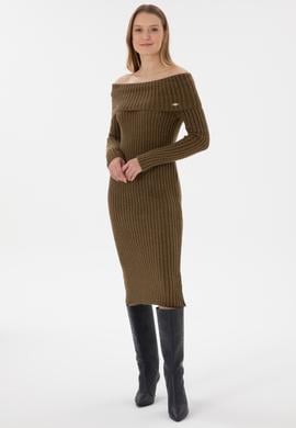 Kadın Haki Midi Boy Triko Elbise - 50293031013