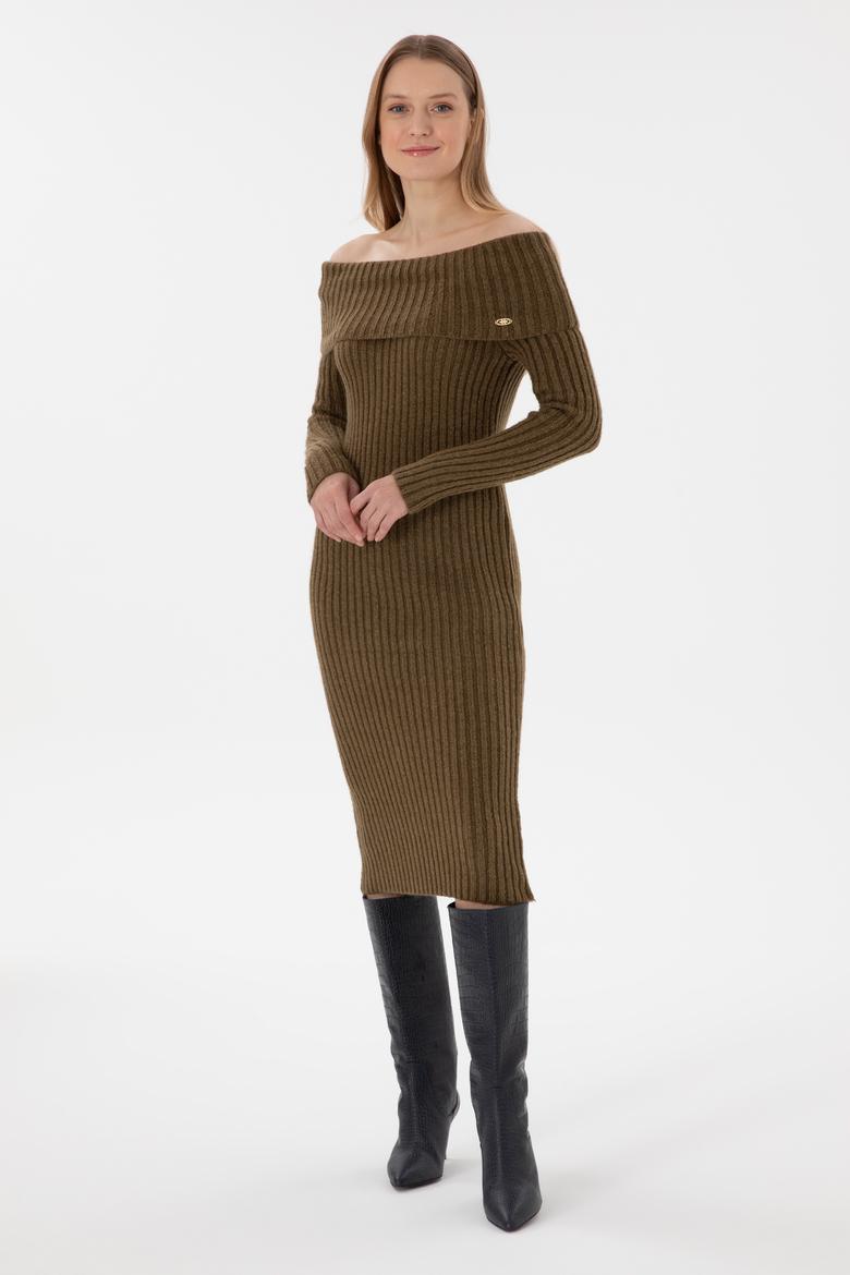 Kadın Haki Midi Boy Triko Elbise - 50293031013