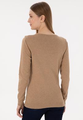 Kadın Camel Melanj V Yaka Basic Kazak - 50251903087