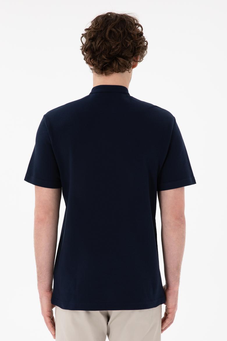 Erkek Regular Fit Hakim Yaka Lacivert Basic Tişört - 50305914011
