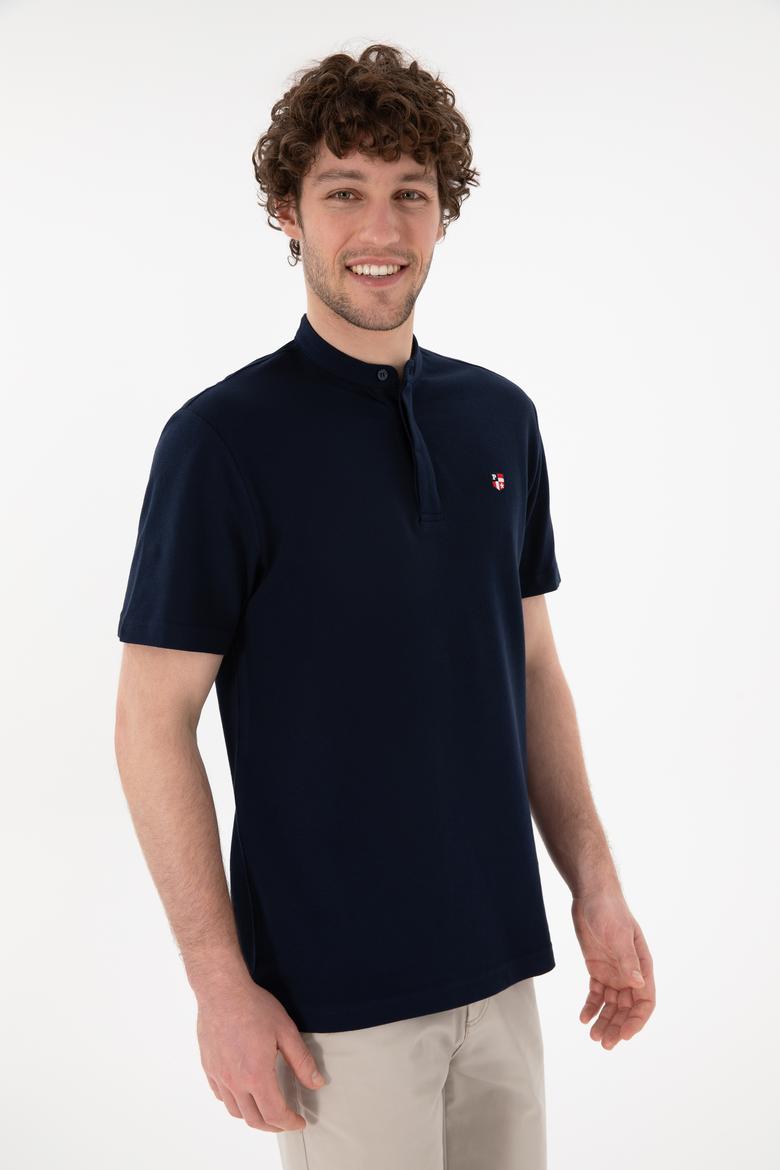 Erkek Regular Fit Hakim Yaka Lacivert Basic Tişört - 50305914011