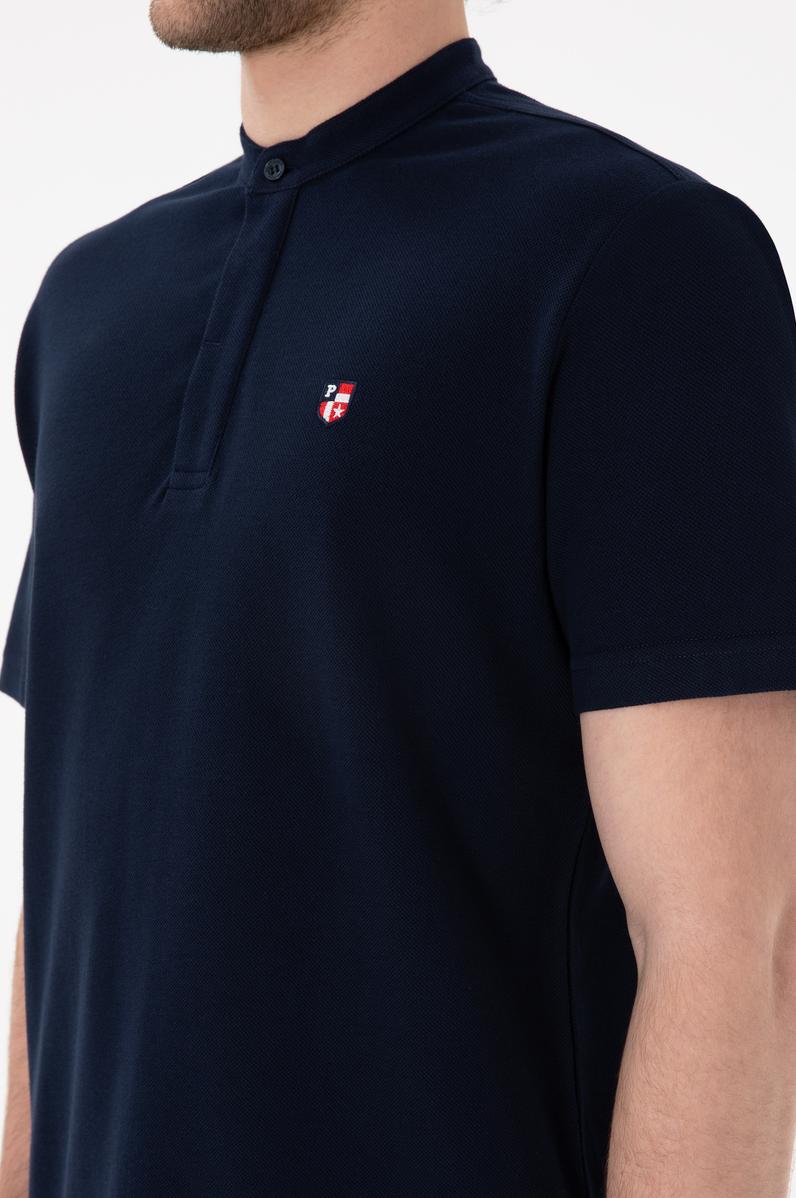 Erkek Regular Fit Hakim Yaka Lacivert Basic Tişört