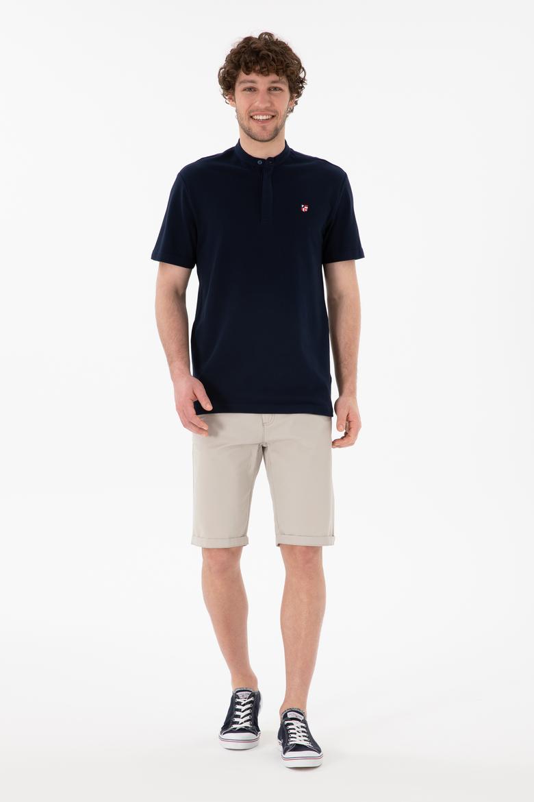 Erkek Regular Fit Hakim Yaka Lacivert Basic Tişört - 50305914011