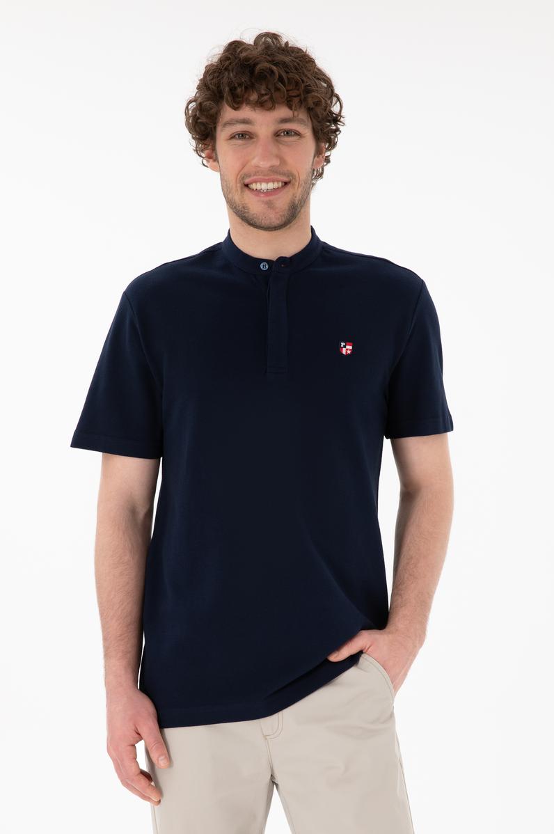 Erkek Regular Fit Hakim Yaka Lacivert Basic Tişört