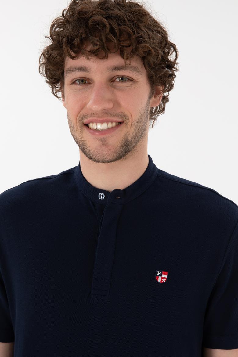 Erkek Regular Fit Hakim Yaka Lacivert Basic Tişört - 50305914011