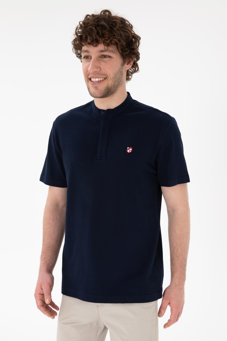 Erkek Regular Fit Hakim Yaka Lacivert Basic Tişört - 50305914011