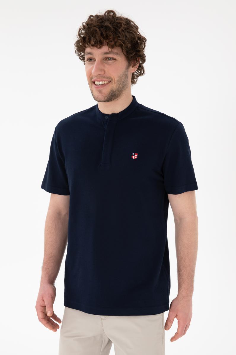 Erkek Regular Fit Hakim Yaka Lacivert Basic Tişört