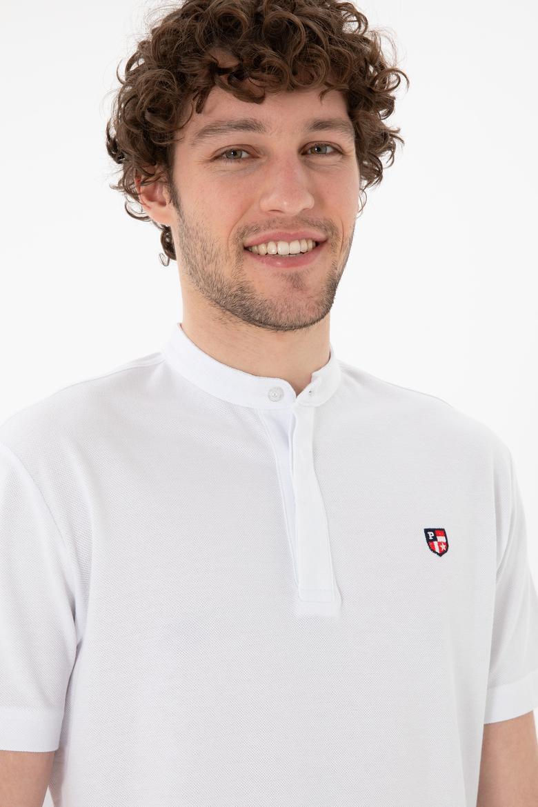 Erkek Regular Fit Hakim Yaka Beyaz Basic Tişört - 50305914001