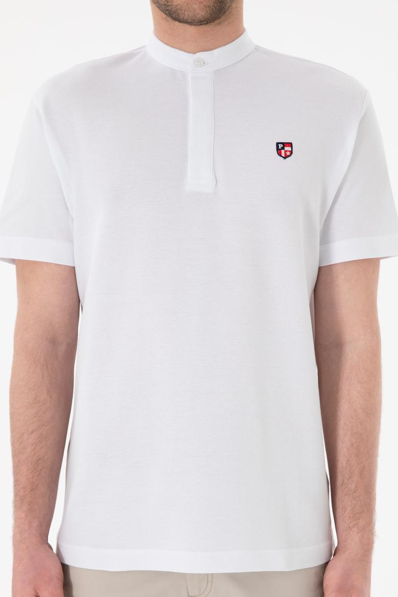 Erkek Regular Fit Hakim Yaka Beyaz Basic Tişört - 50305914001