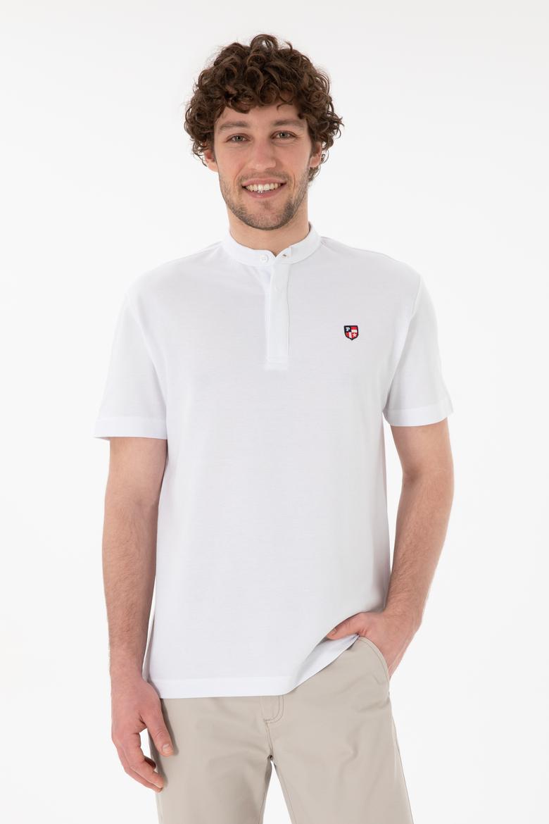 Erkek Regular Fit Hakim Yaka Beyaz Basic Tişört